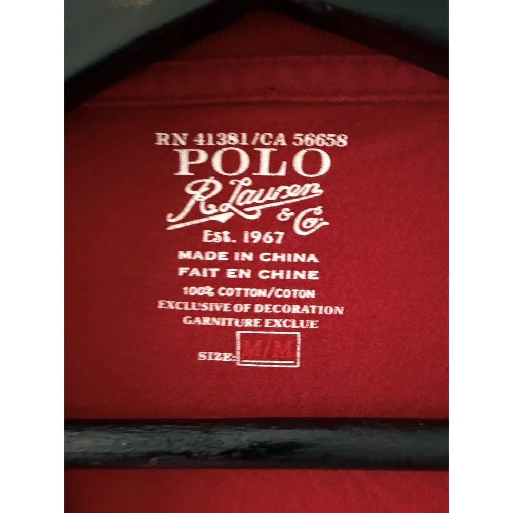 Polo Ralph Lauren V-Neck T-Shirt Mens Size M Red Short Sleeve Cotton